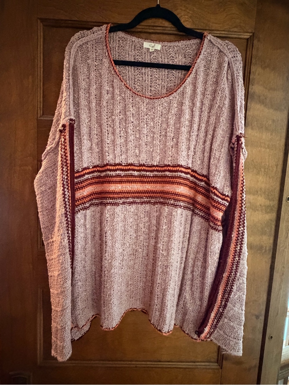 easel Mauve Knit Sweater with Rust and Orange Stripes